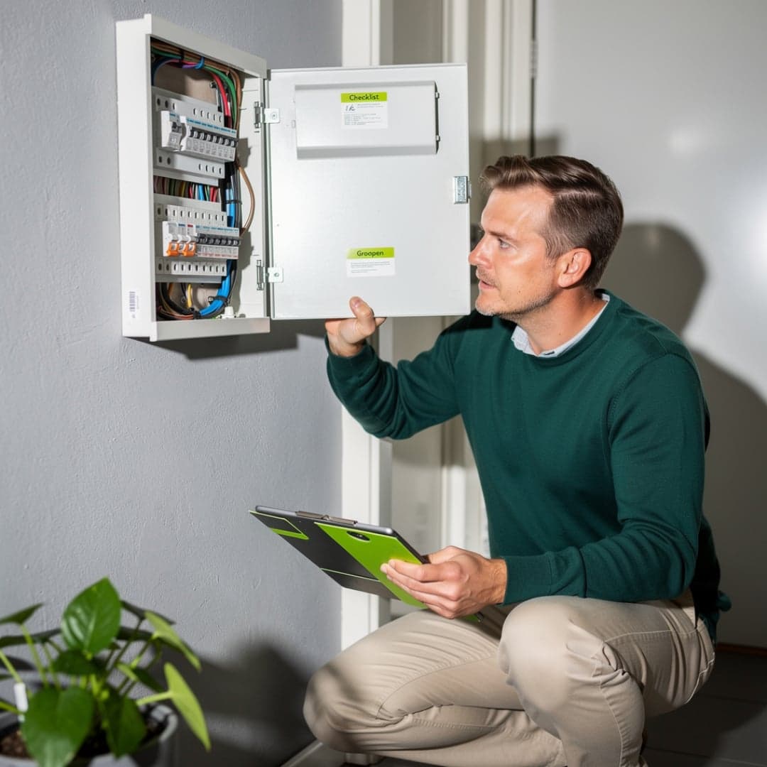 Een man controleert de meterkast van een woning