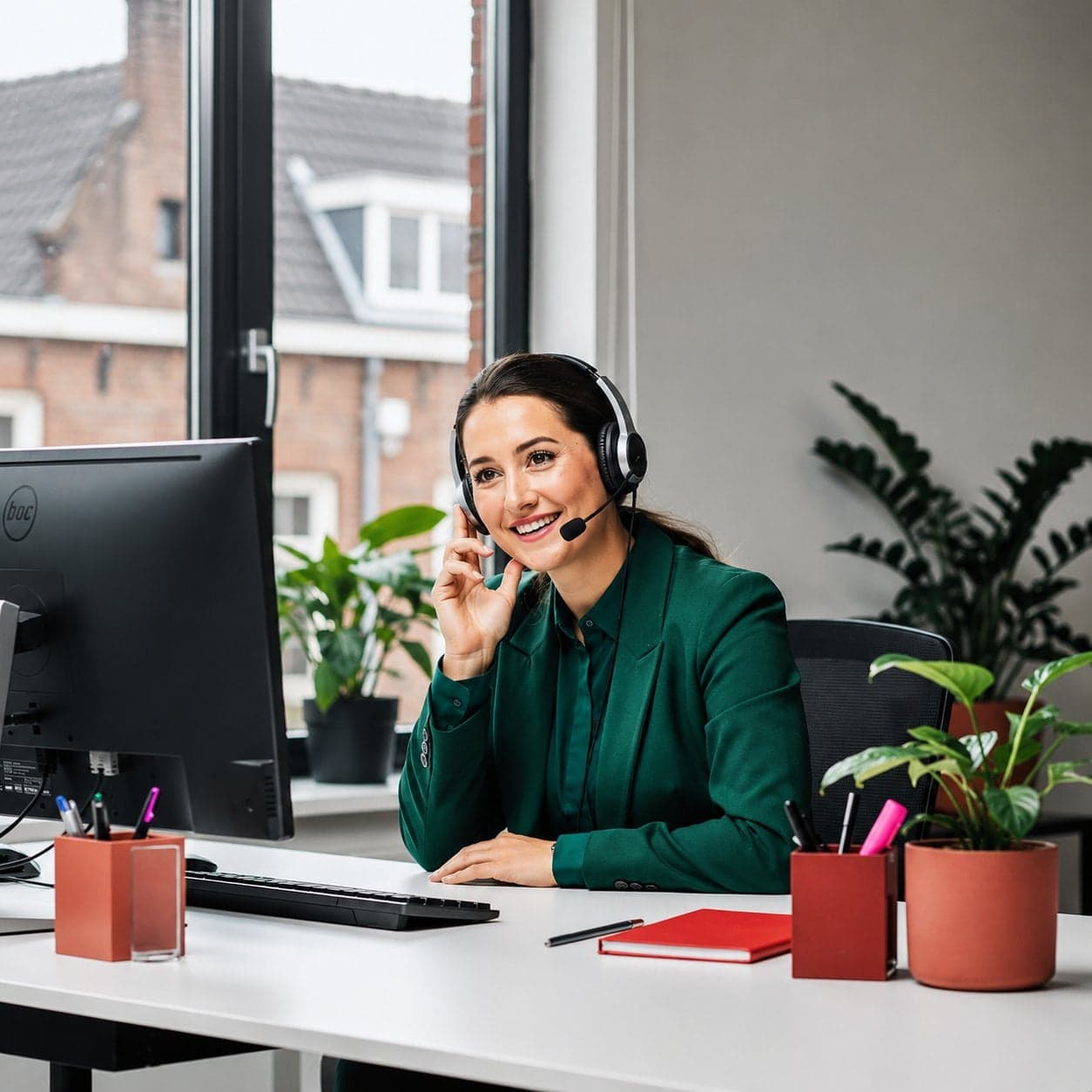 Medewerker met headset op kantoor