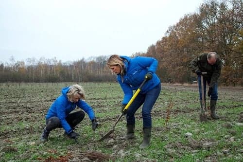 Twee vrouwen planten een boom in Zwart Water in Limburg